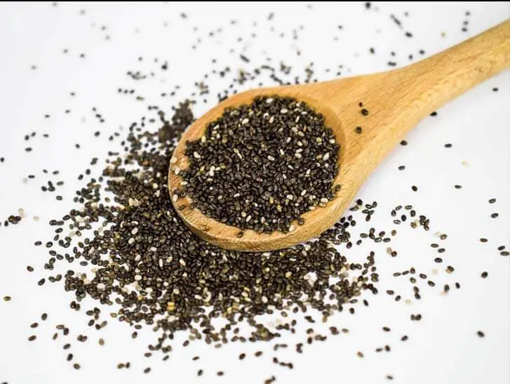 Heaping spoonful of chia seeds.