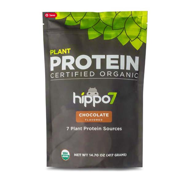 Image of Hippo7 organic vegan chocolate protein powder.    