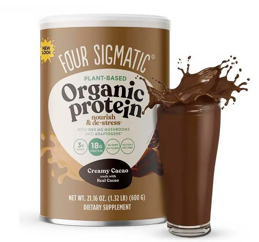 Image of Four Sigmatic plant-based organic creamy cacao protein powder with mushroom adaptogens.